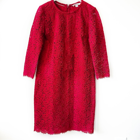BODEN Dress Cotton Embroidered and Lace Fabric 3/4 Sleeved Red Size 4 - Picture 3 of 12